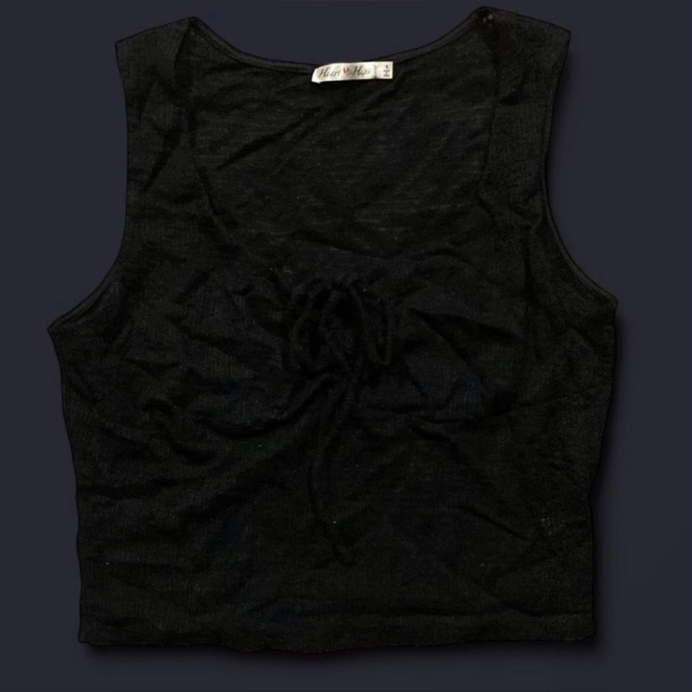S | Heart and Hips floral black cropped tank top blouse with tie front